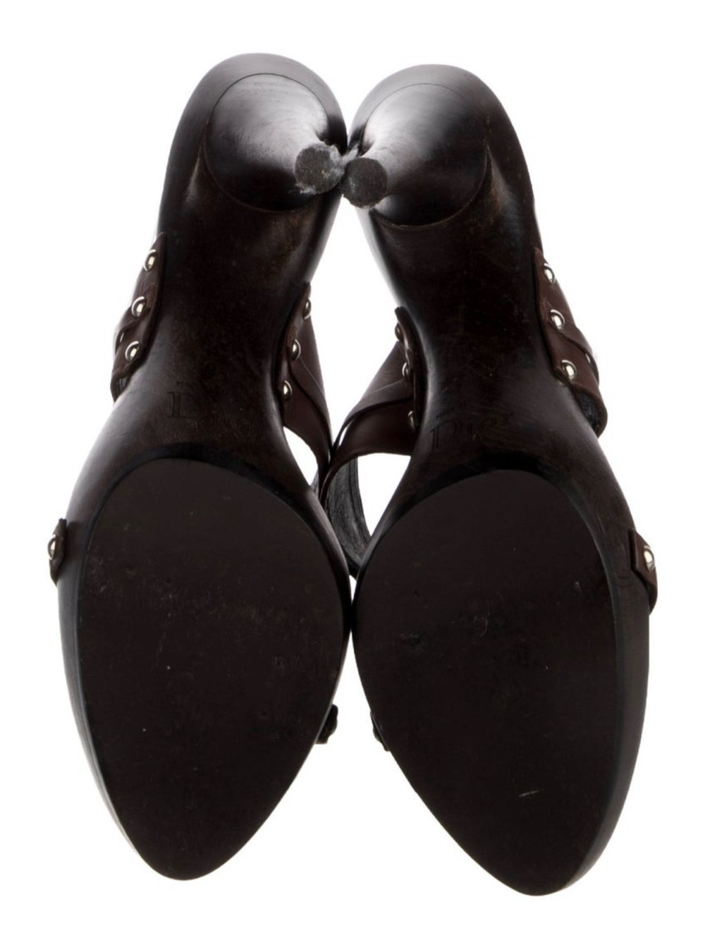 Dior Brown Leather Studded High Heel mule Sandals - Picture 5 of 5